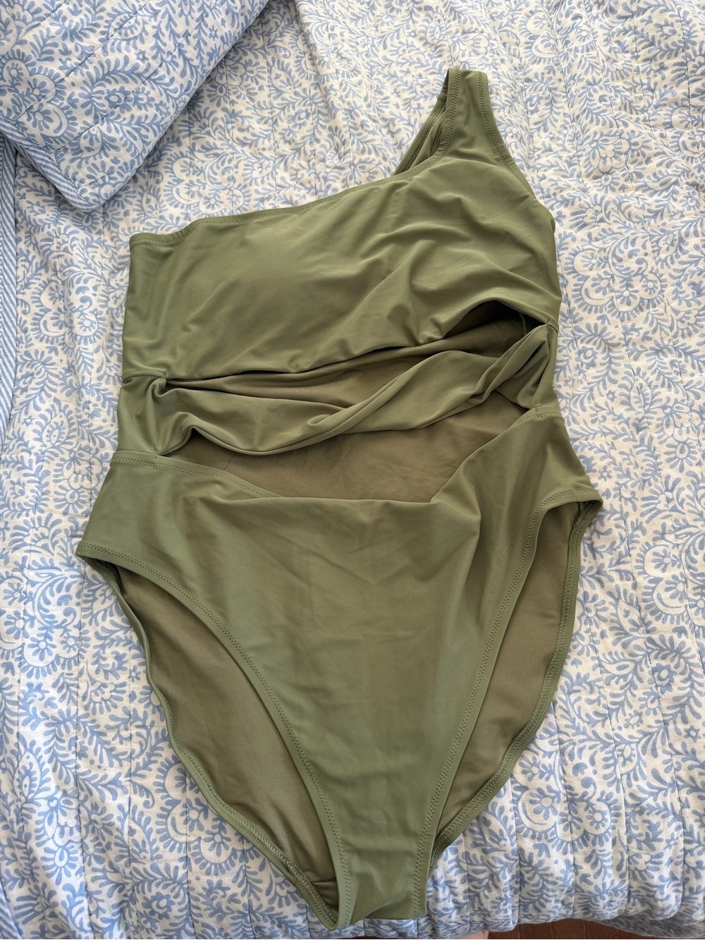 Old Navy Olive Green One-Shoulder Swim One-Piece